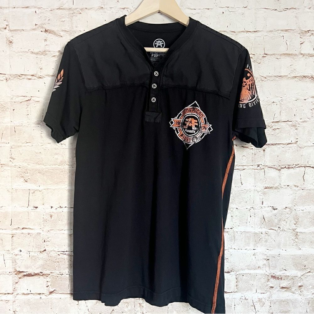 American Fighter graphic t shirt 1/4 button